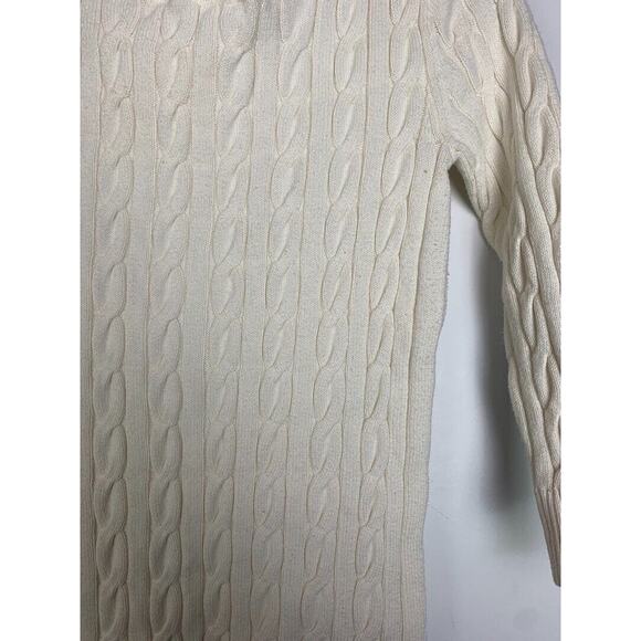 Cable Knit Cream Sweater By Loft - Womens Small Long Sleeve Ribbed Hemline - Picture 3 of 5